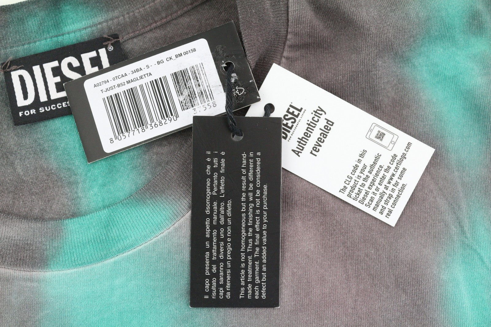 DIESEL T-Just-B52 Men T-Shirt S Short Sleeved Acid Wash Effect Crew RRP€125