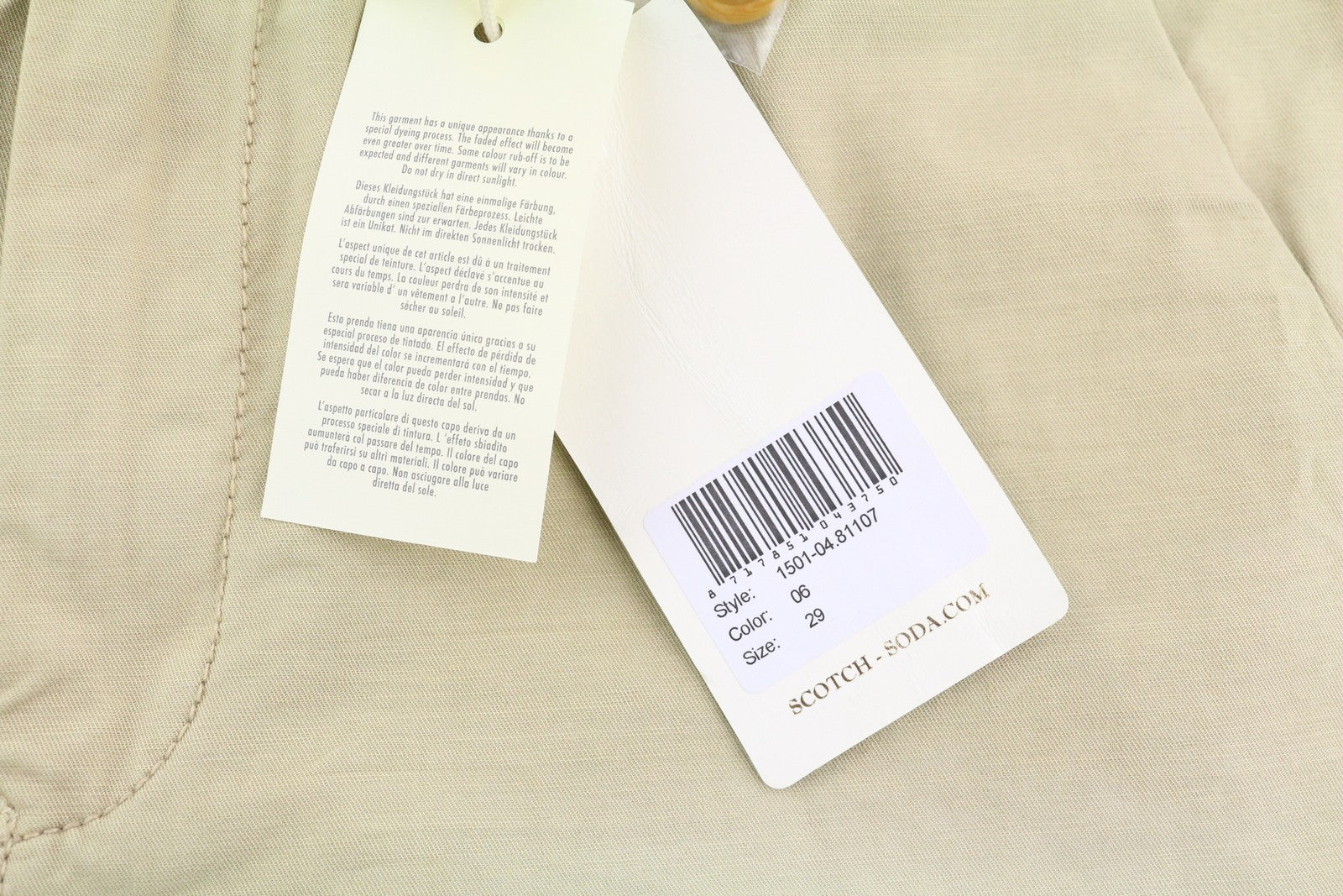 SCOTCH & SODA Men Shorts W29 Chino Washed Brown Turn-Up Zip Fly Logo Casual