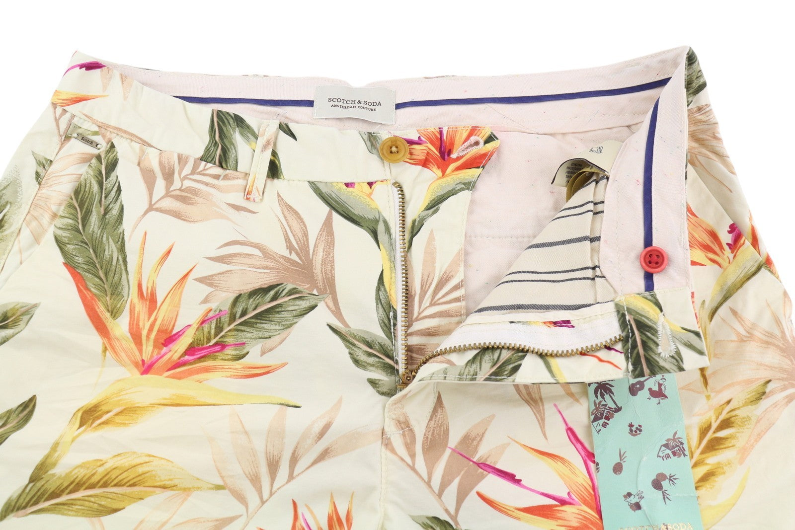 SCOTCH & SODA Men Shorts W30 Chino Colourful Leaf Patterned Pockets Logo Casual