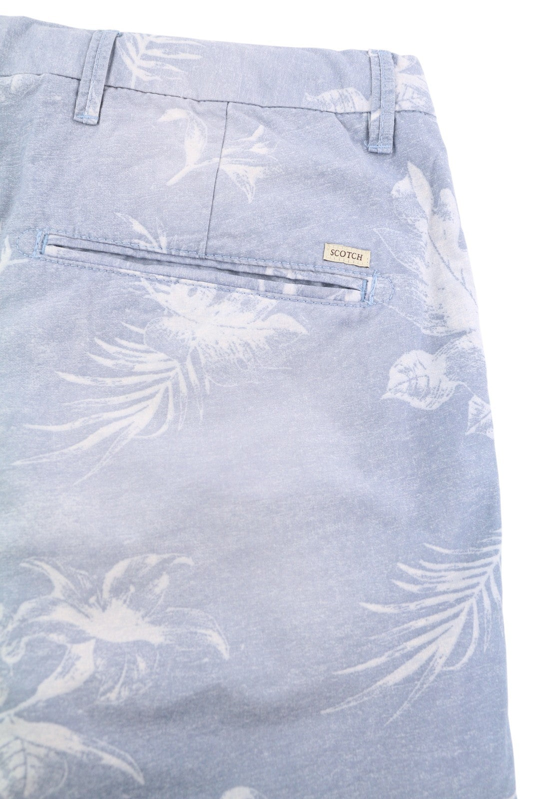 SCOTCH & SODA Men Shorts W32 Chino Washed Blue Leafs Patterned Casual Light