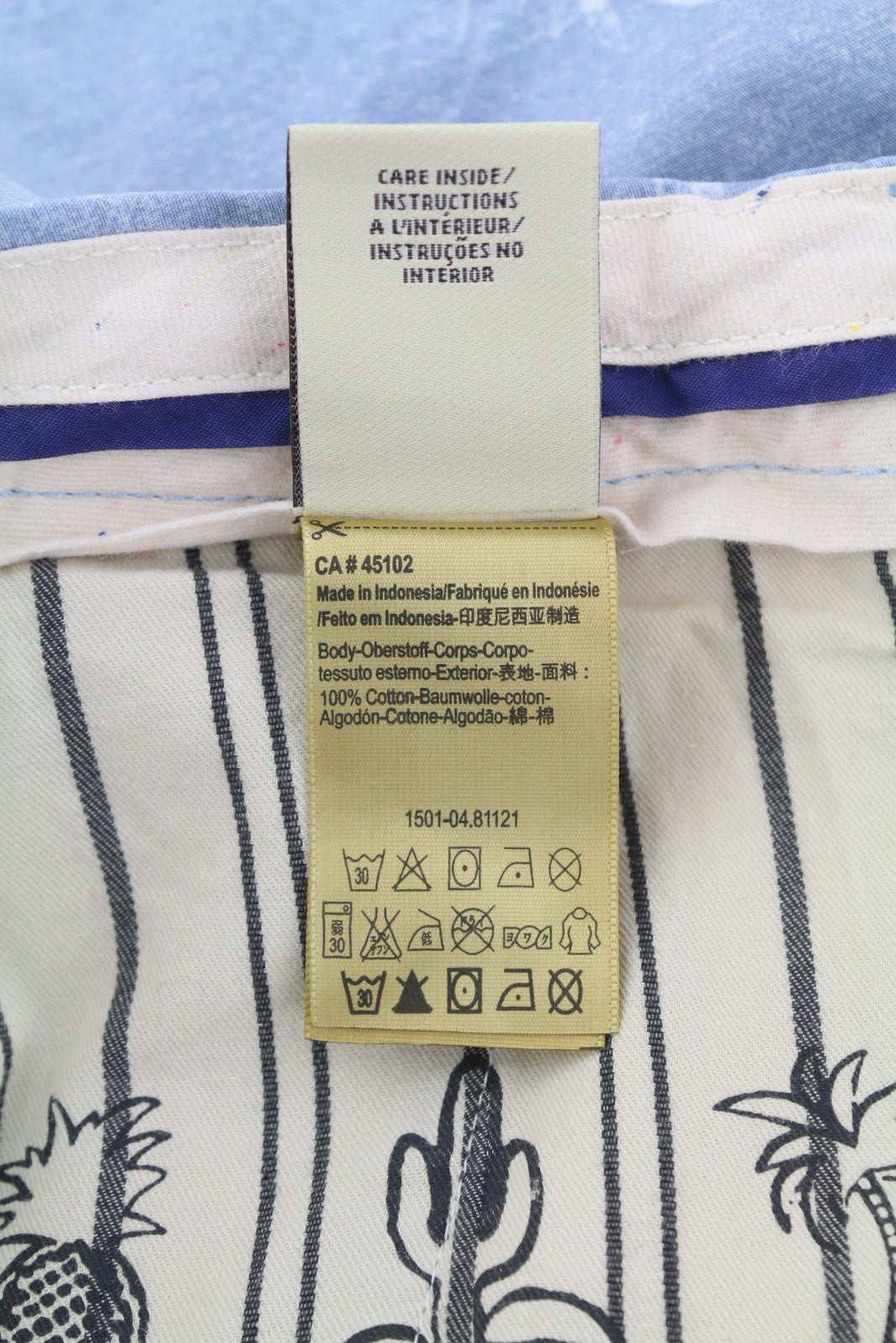 SCOTCH & SODA Men Shorts W32 Chino Washed Blue Leafs Patterned Casual Light