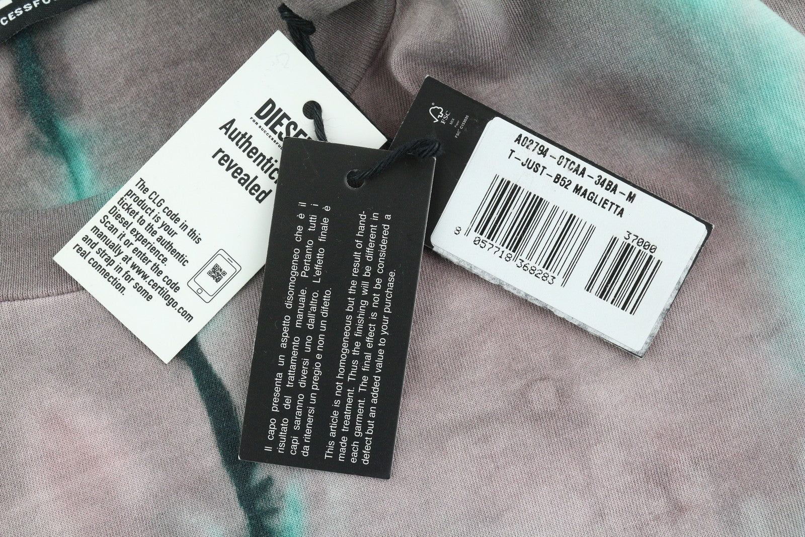 DIESEL T-Just-B52 Men T-Shirt M Short Sleeved Acid Wash Effect Crew Neck RRP€125