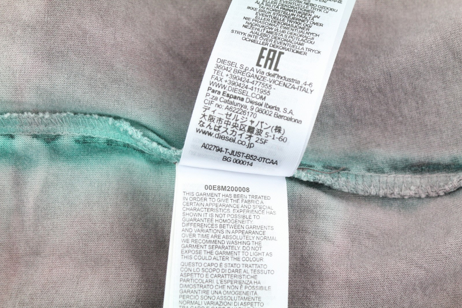 DIESEL T-Just-B52 Men T-Shirt M Short Sleeved Acid Wash Effect Crew Neck RRP€125