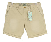 SCOTCH & SODA Men Shorts W32 Chino Washed Brown Turn-Up Zip Fly Logo Casual