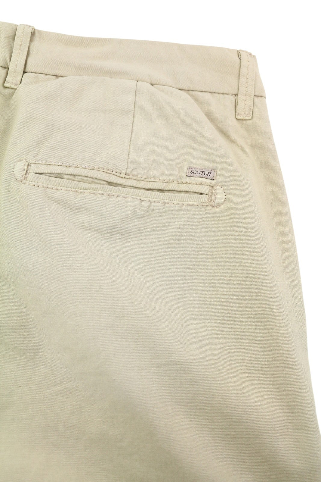 SCOTCH & SODA Men Shorts W32 Chino Washed Brown Turn-Up Zip Fly Logo Casual