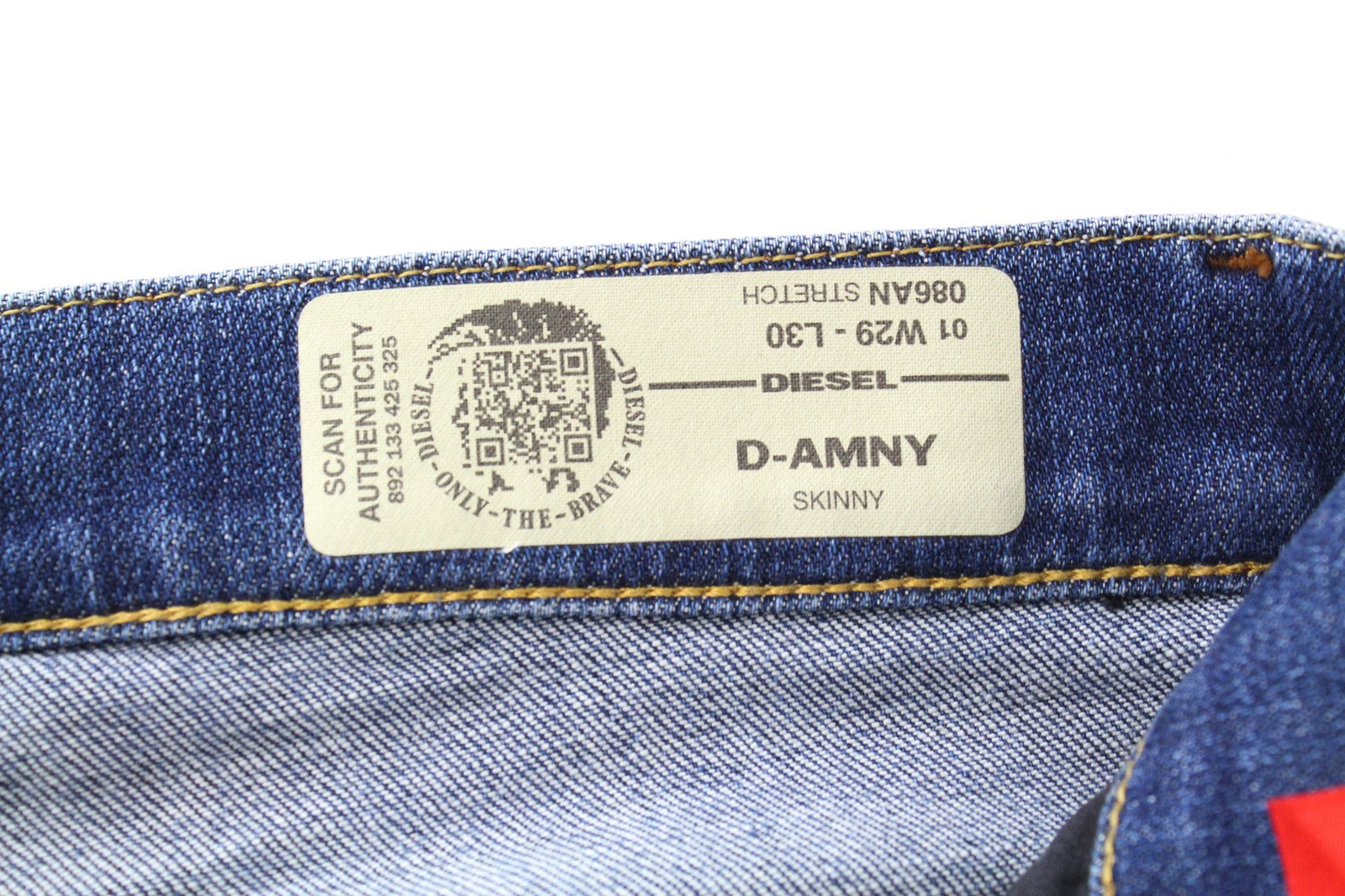 DIESEL D-Amny 086AN Men's W29/L30 Skinny Fit Washed Blue Stretch Distressed