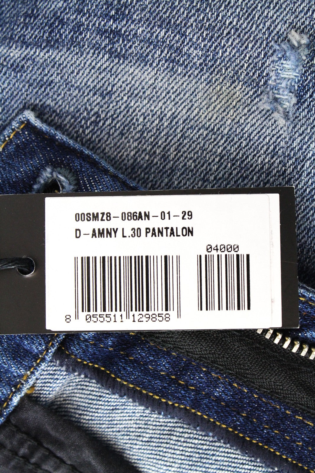 DIESEL D-Amny 086AN Men's W29/L30 Skinny Fit Washed Blue Stretch Distressed