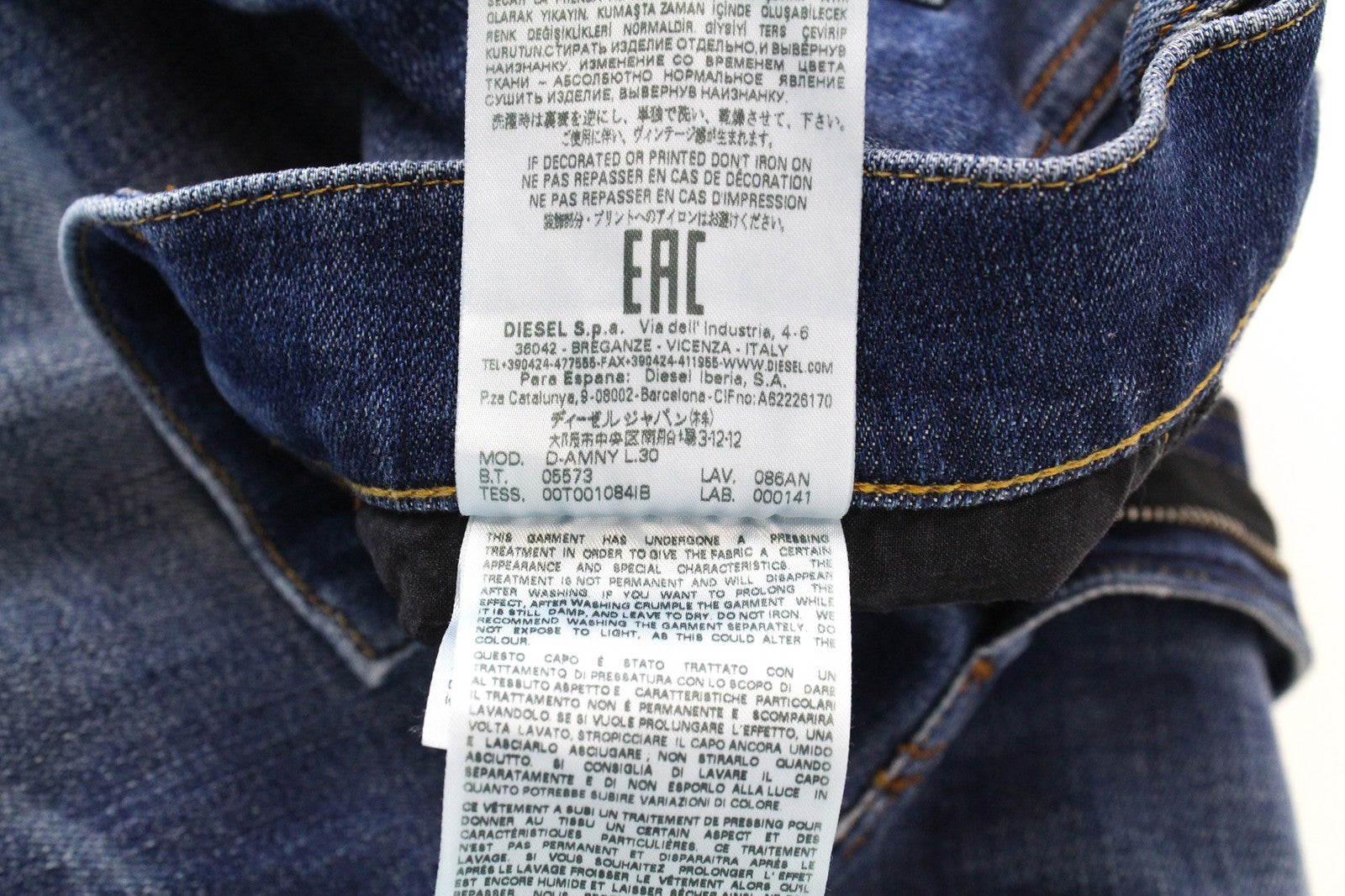 DIESEL D-Amny 086AN Men's W29/L30 Skinny Fit Washed Blue Stretch Distressed