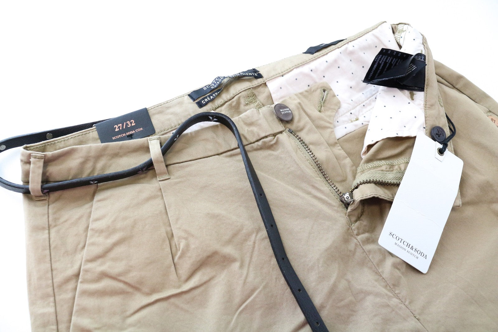 MAISON SCOTCH Belted Pants W27/L32 Slim   Stretch Sand Brown Womens