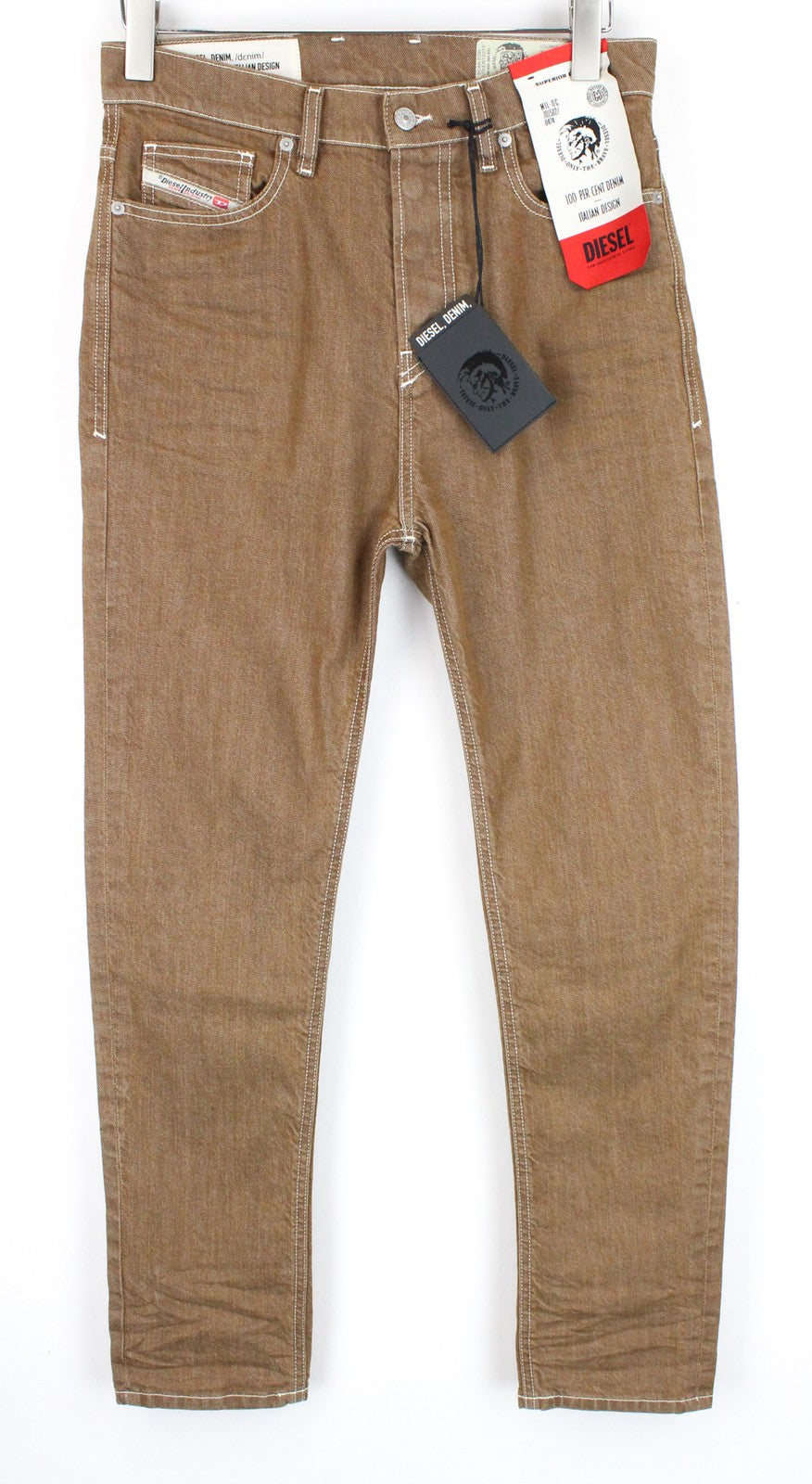 DIESEL D-Vider 069MQ Men's W29/L32 Brown Carrot Jeans Button-Fly Stretch