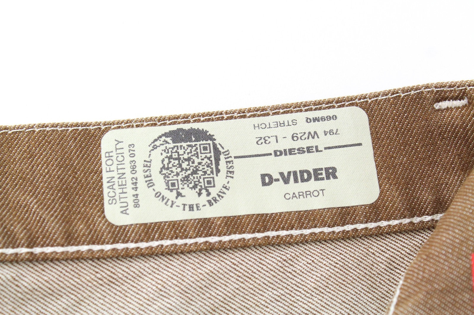 DIESEL D-Vider 069MQ Men's W29/L32 Brown Carrot Jeans Button-Fly Stretch