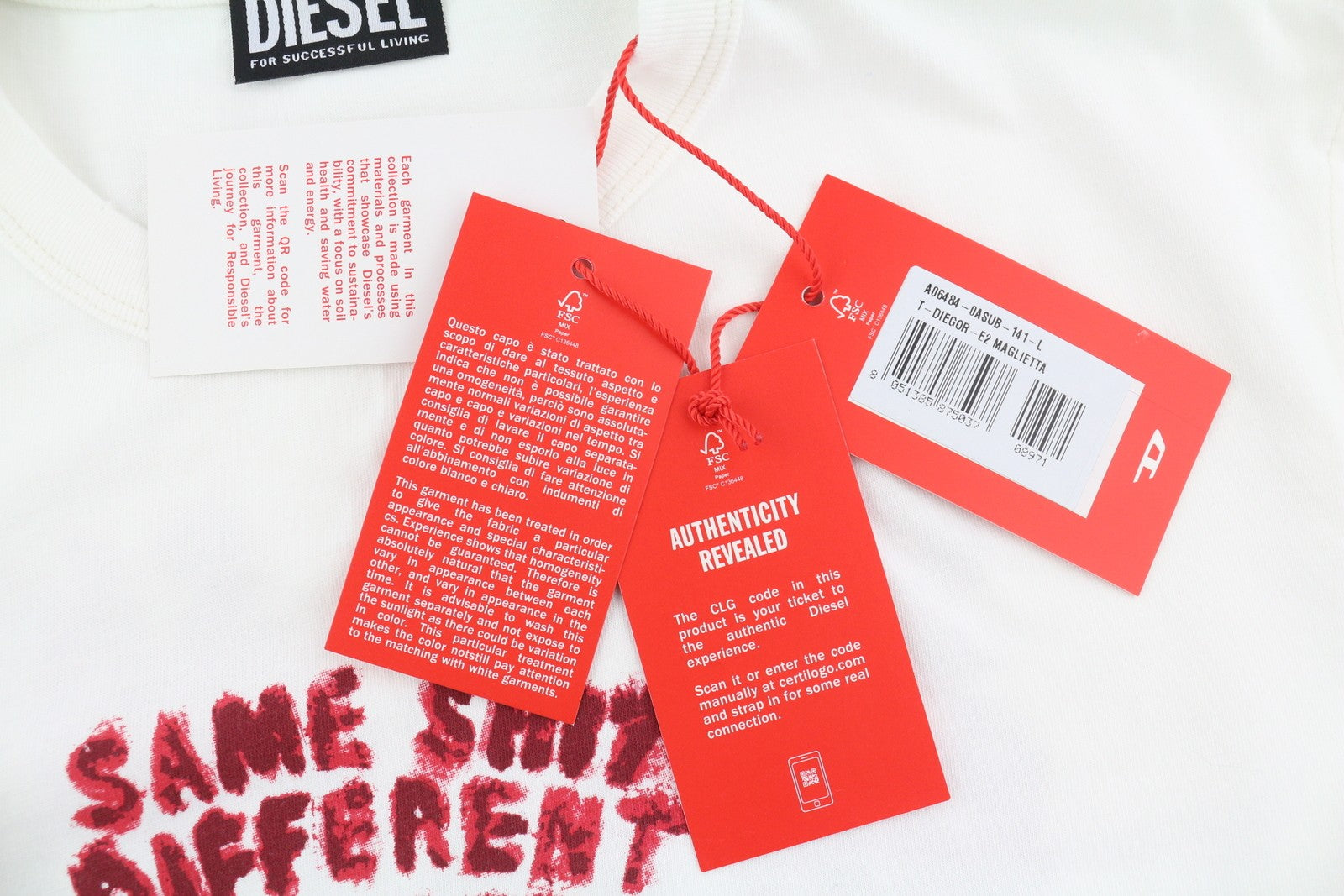 DIESEL T-Diegor-E2 Mens T-Shirt L White Short Sleeve Crew Collar