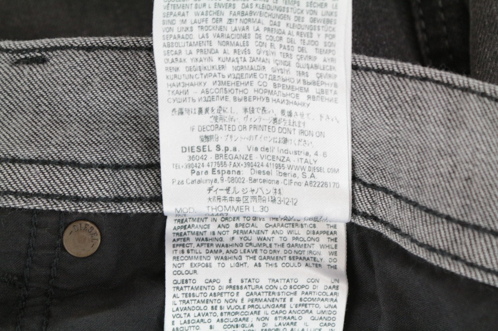 DIESEL Thommer 0687J Men's W32/L30 Slim Skinny Black Washed Out Fit Denim