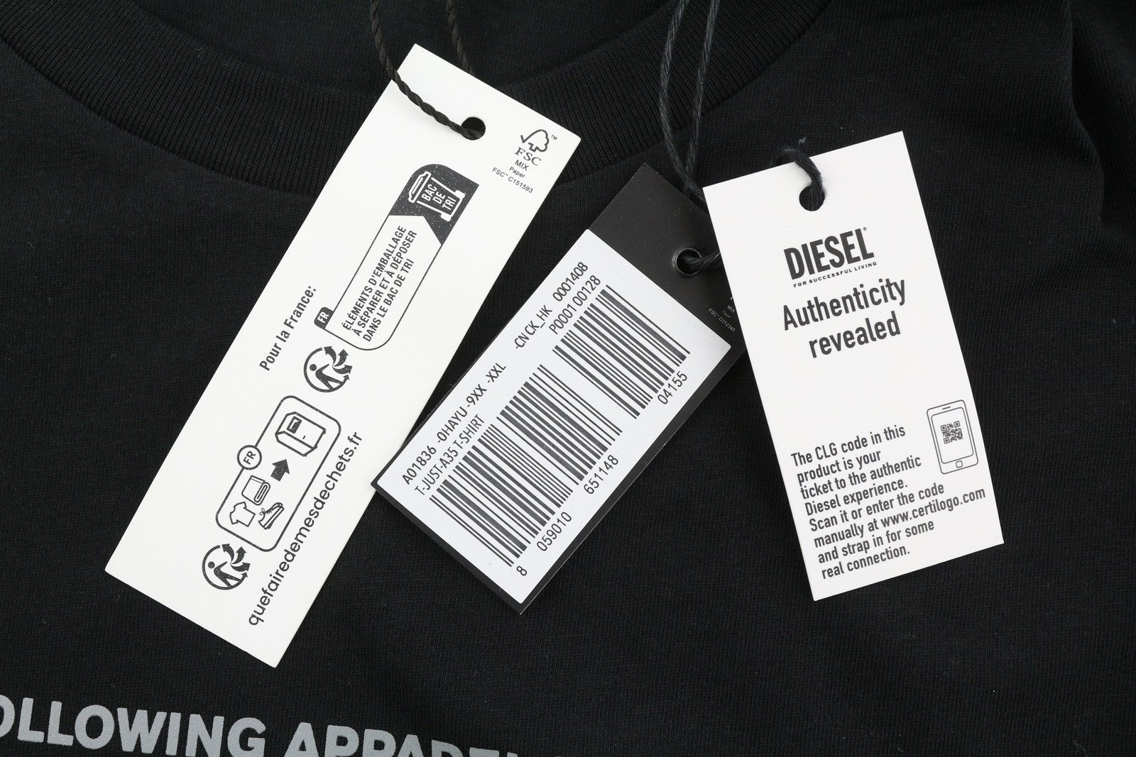 DIESEL T-Just-A35 Mens T-Shirt 2XL Black Short Sleeve Crew Neck  Front