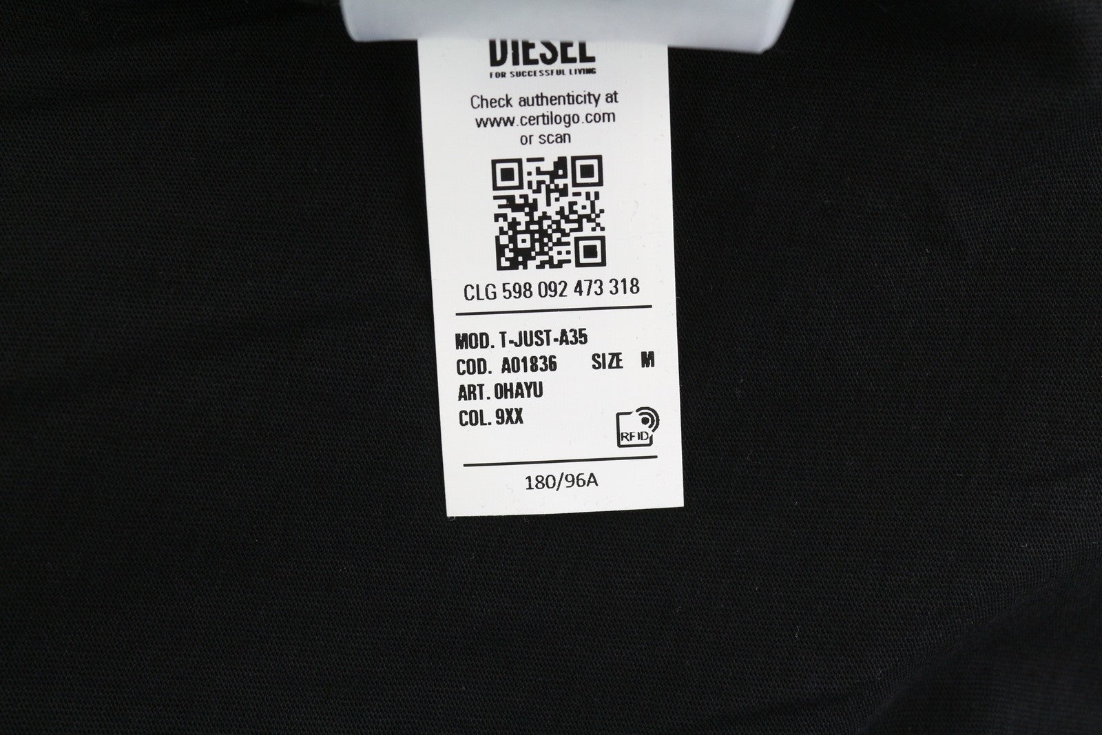 DIESEL T-Just-A35 Mens T-Shirt M Black Short Sleeve Crew Neck  Front