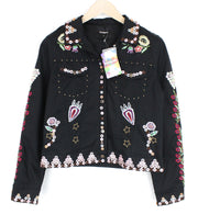 DESIGUAL Chaq Ferrara Women's 38 Jacket Short Embroidery Button Floral Detail