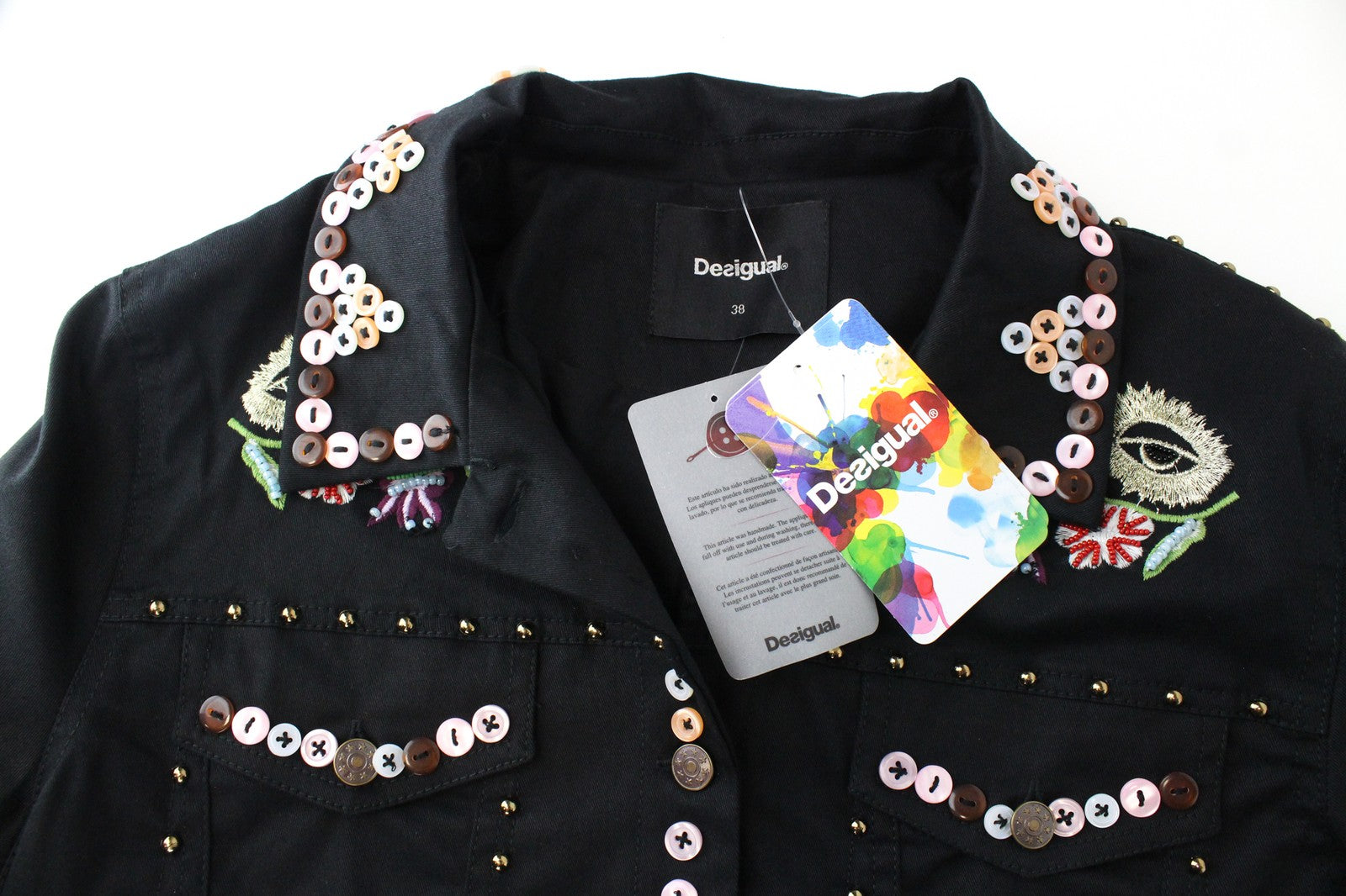 DESIGUAL Chaq Ferrara Women's 38 Jacket Short Embroidery Button Floral Detail