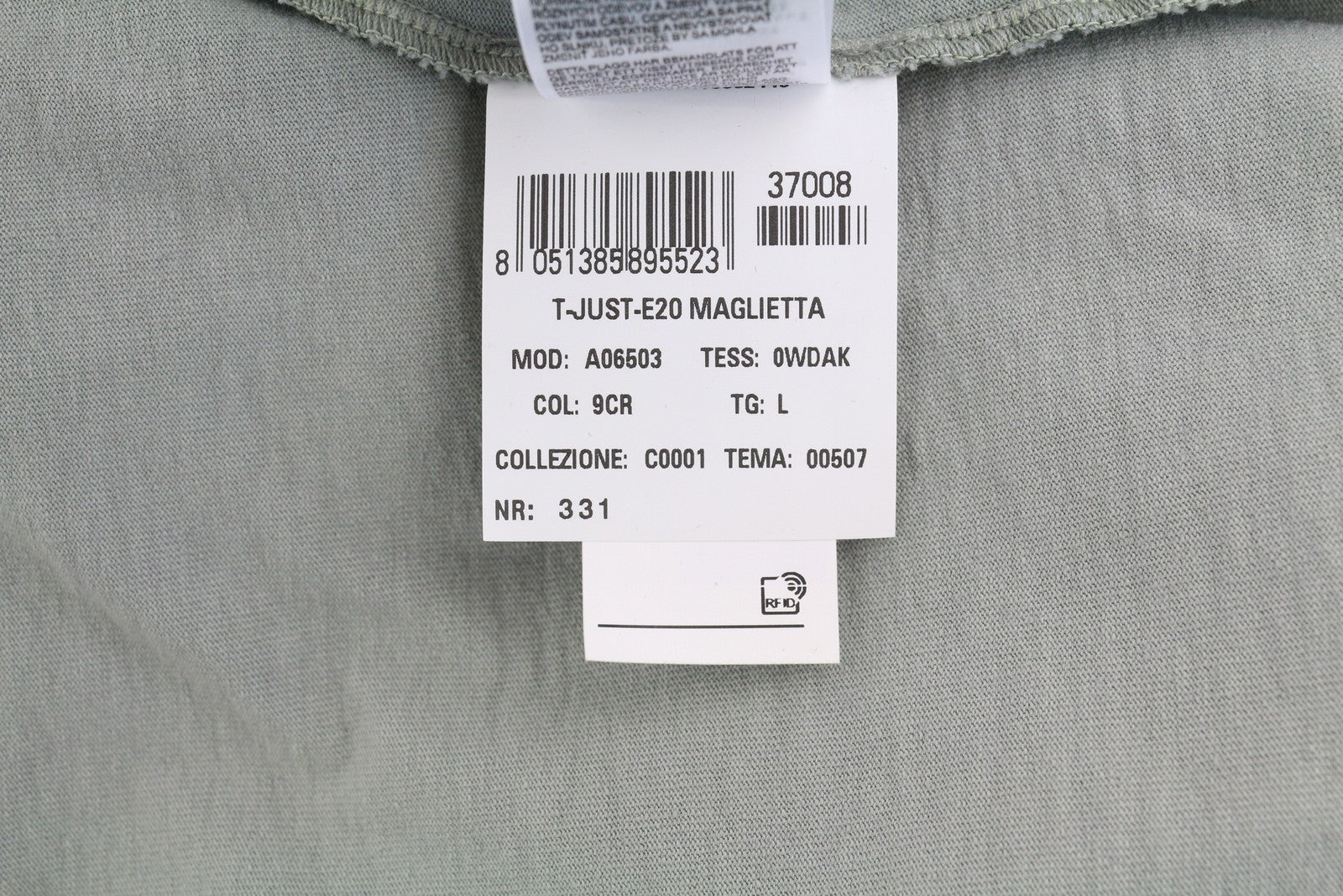 DIESEL T-Just-E20 vyriški marškinėliai pilki, išblukimo efekto apvali kaklo iškirpte, trumpomis rankovėmis, L dydžio 