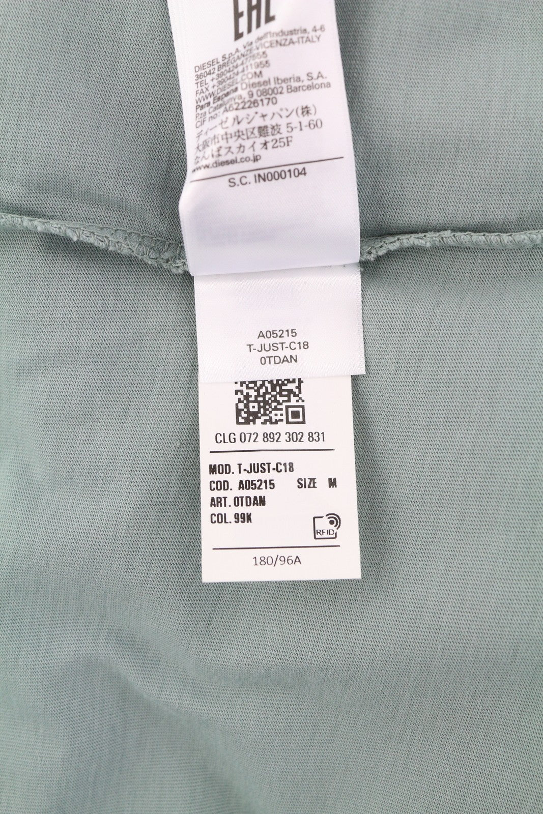 DIESEL T-Just-C18 Mens T-Shirt M Blue Short Sleeve Crew Neck Tricot