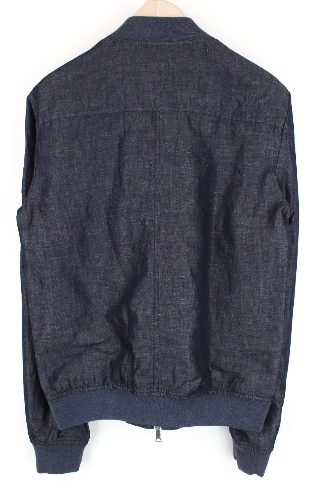 RICHMOND Denim Men's Jacket 48 Chambray Zip-Up Bomber Dark Blue Linen Blend