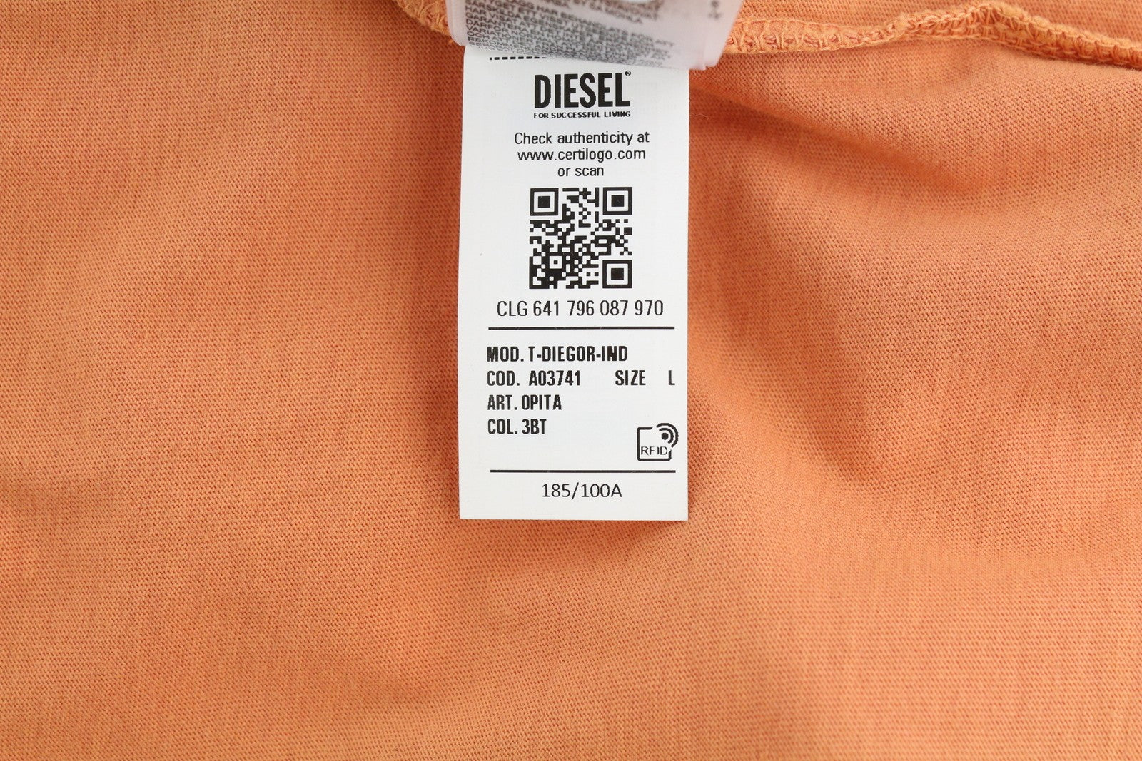 DIESEL T-Diegor-Ind Mens T-Shirt L Orange Short Sleeve Crew Neck