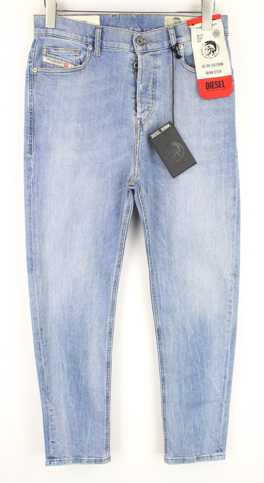 DIESEL D-Vider 081AL Men's W29/L30 Washed Stretch Carrot Fit Blue Denim