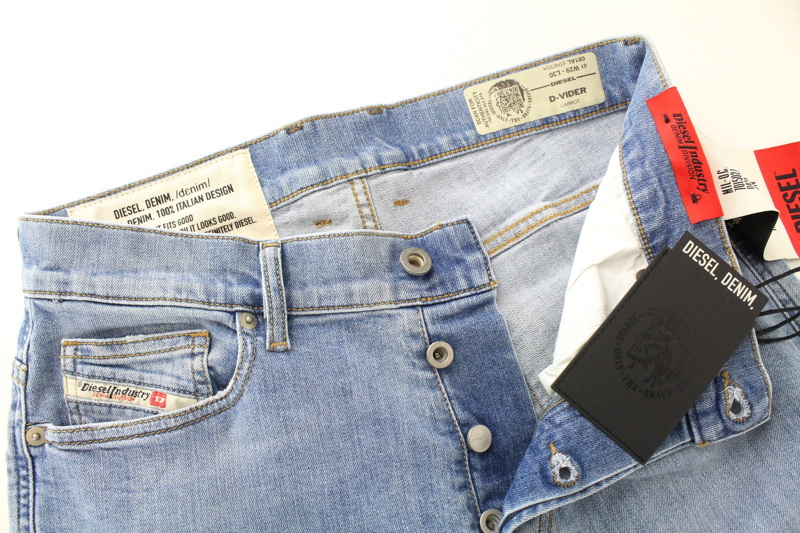 DIESEL D-Vider 081AL Men's W29/L30 Washed Stretch Carrot Fit Blue Denim