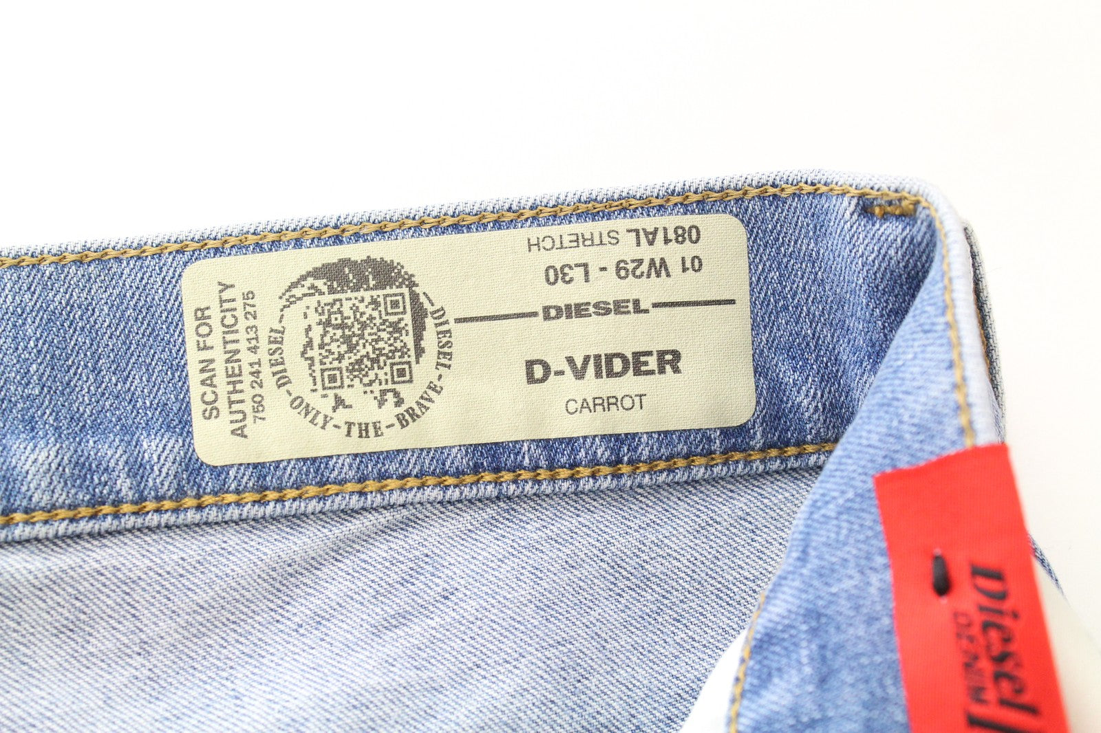 DIESEL D-Vider 081AL Men's W29/L30 Washed Stretch Carrot Fit Blue Denim