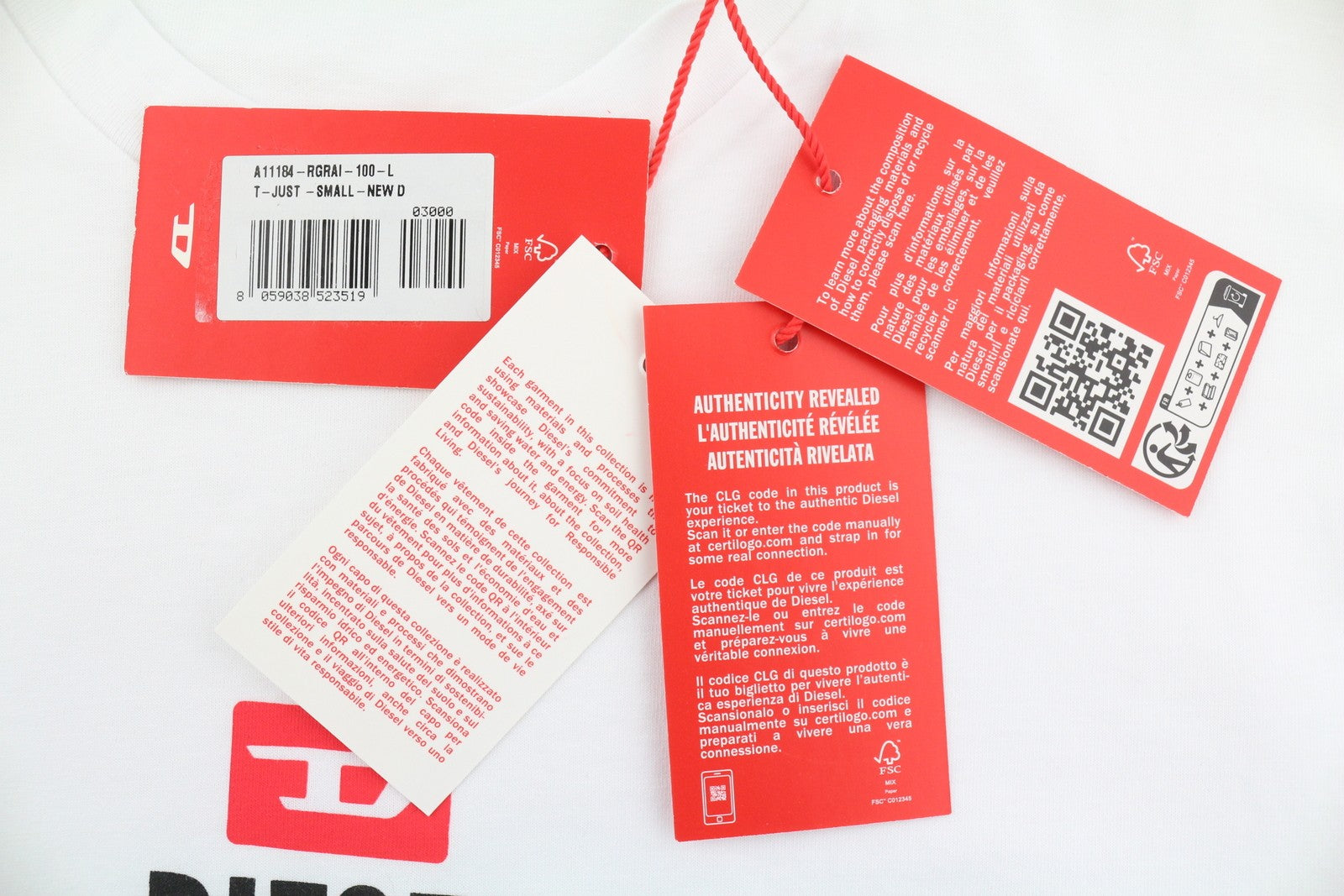 DIESEL T-Just-Small-New vyriški marškinėliai L dydžio, balti, trumpomis rankovėmis, trikotažiniai marškinėliai su užtrauktuku