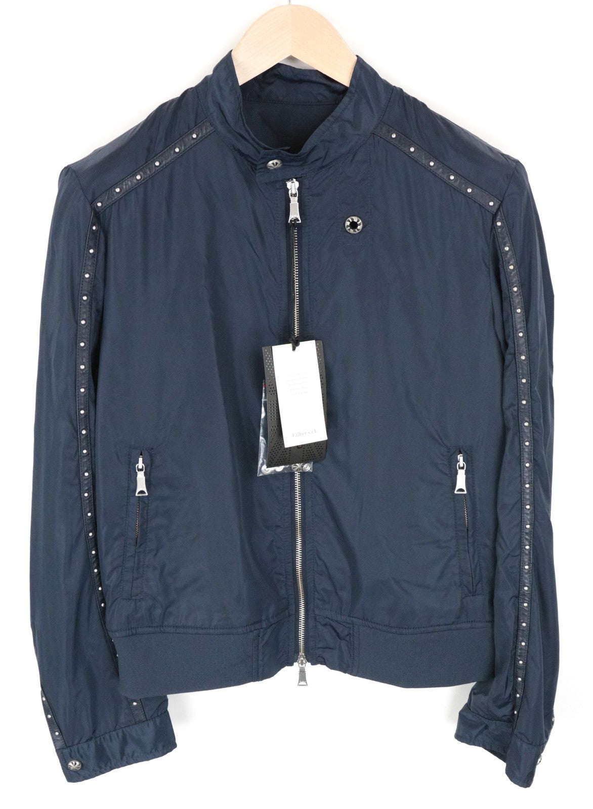 RICHMOND Men's Jacket 46 Blue Short Studded Sleeve Bomber Casual Zipped