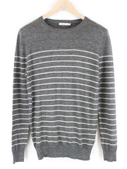 SUITSUPPLY Mens XS Grey Linen Knit Jumper   Striped Long Sleeve
