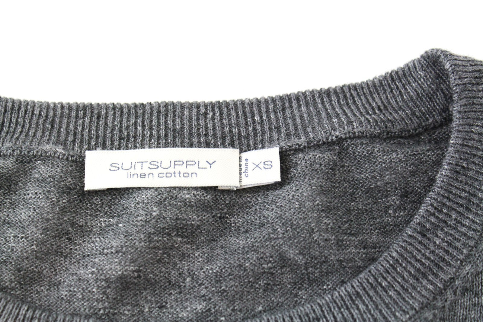 SUITSUPPLY Mens XS Grey Linen Knit Jumper   Striped Long Sleeve