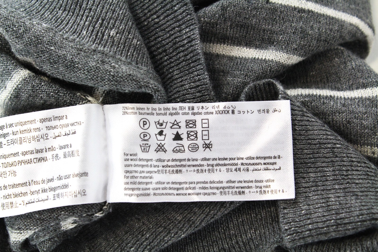 SUITSUPPLY Mens XS Grey Linen Knit Jumper   Striped Long Sleeve