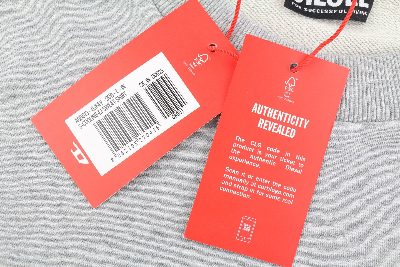 DIESEL S-Cooling-E1 Mens Sweatshirt L Melange Grey Short Sleeve RRP€110*