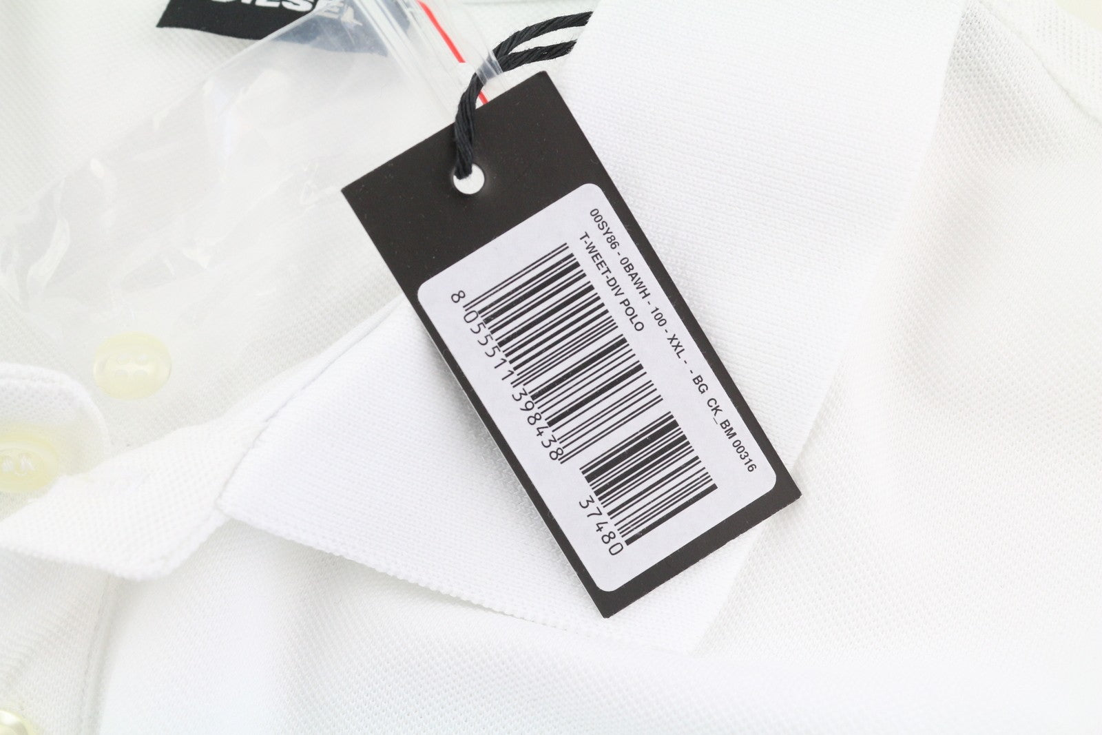 DIESEL T-Weet-Div Polo Mens T-Shirt 2XL Short Sleeve Polo Neck  White