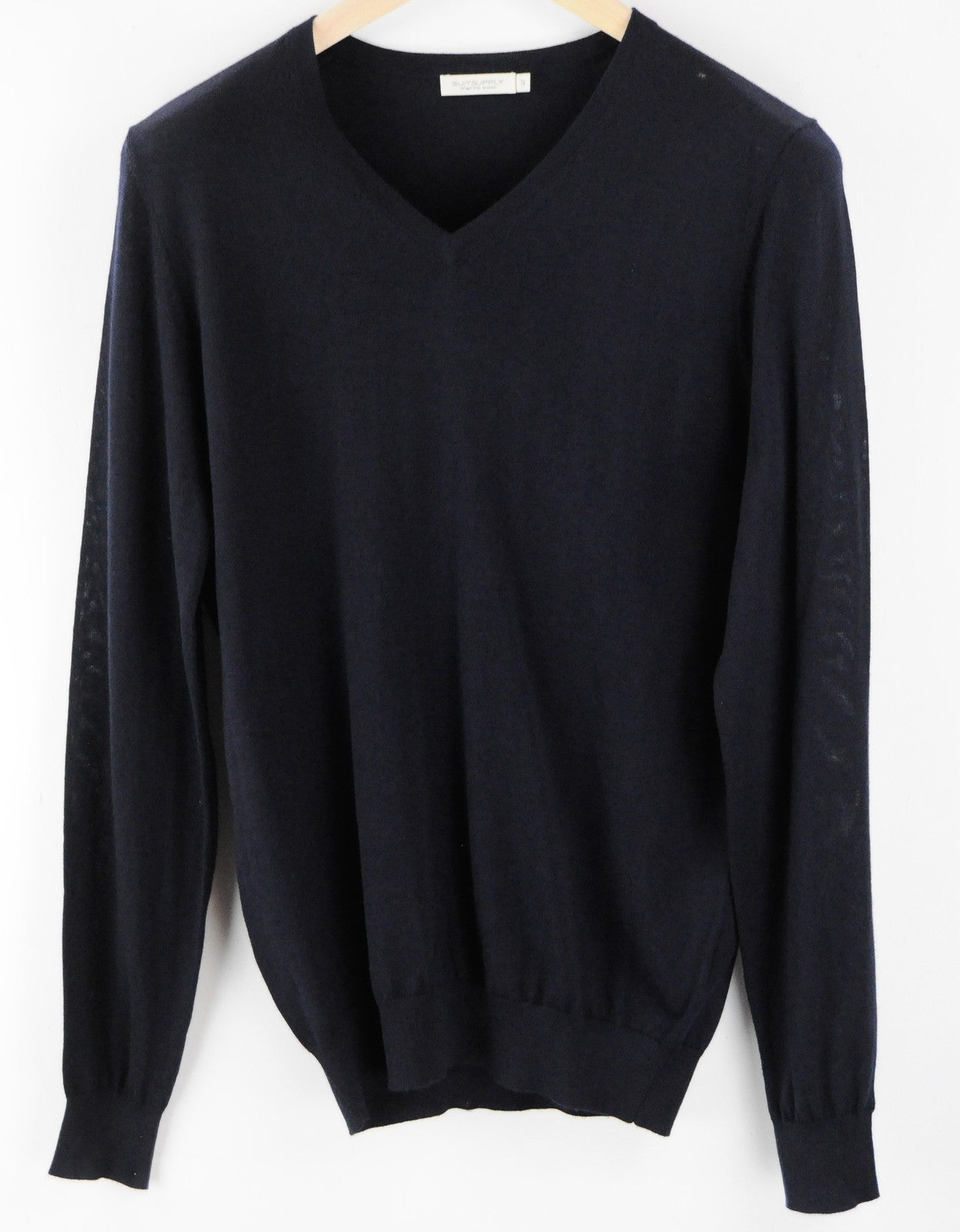 SUITSUPPLY Mens Merino Wool Navy Jumper S V-Neck Pullover Lightweight Knit