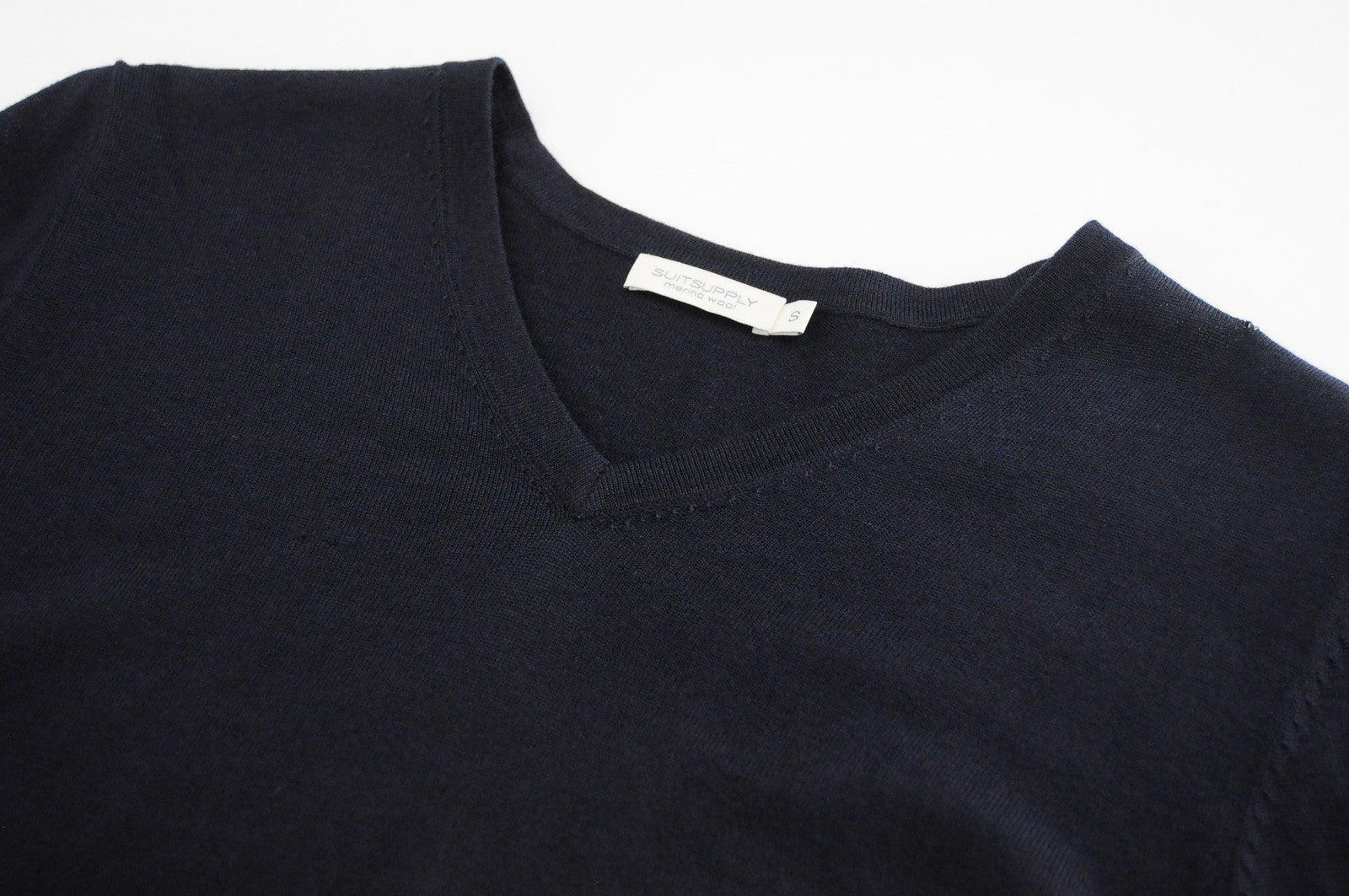 SUITSUPPLY Mens Merino Wool Navy Jumper S V-Neck Pullover Lightweight Knit