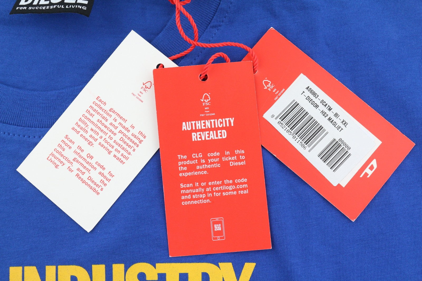 DIESEL T-Diegor-HS2 Mens T-Shirt 2XL Blue Short Sleeve Crew Neck Tricot