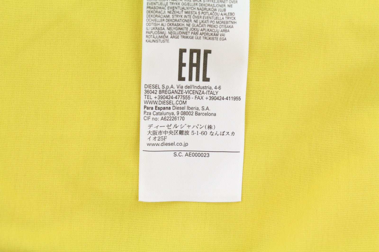 DIESEL T-Diegor-K50 Mens T-Shirt 2XL Yellow Short Sleeve Crew Neck Tricot