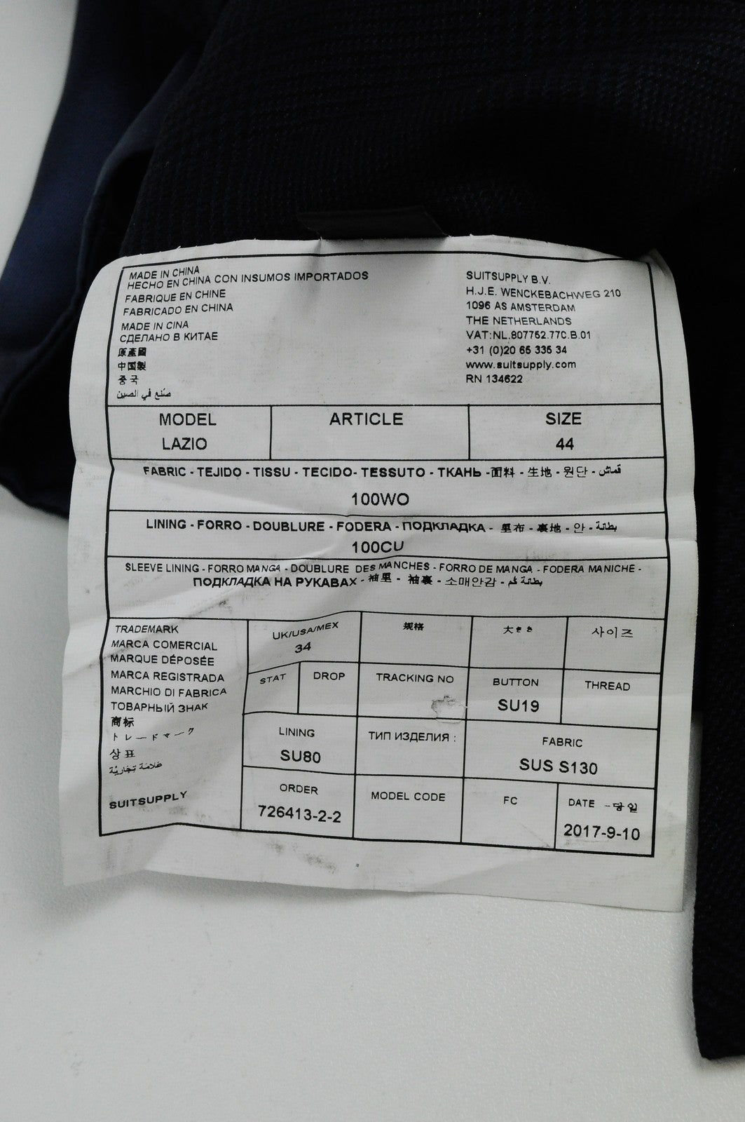 SUITSUPPLY Lazio Waistcoat UK34 Blue  Wool Mens Smart Classic Vest