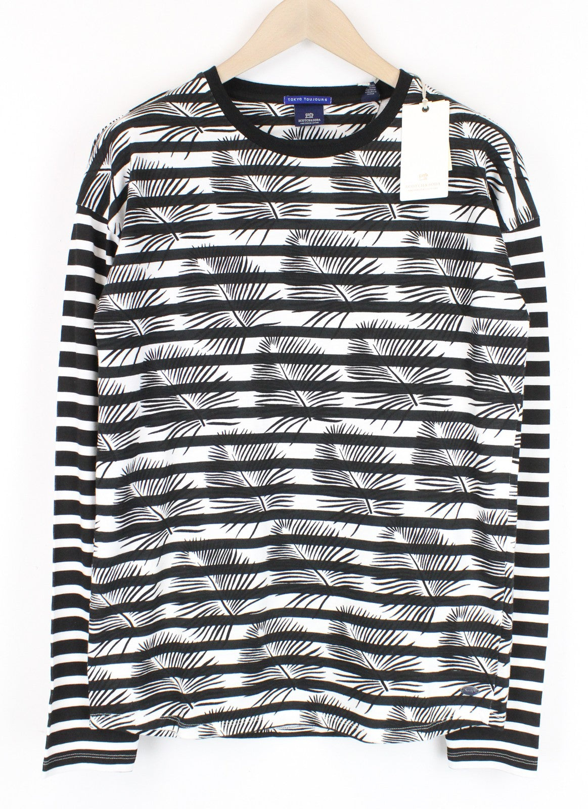 SCOTCH & SODA Men's M Sweatshirt Crew Leaf Patterned Striped Pullover Style