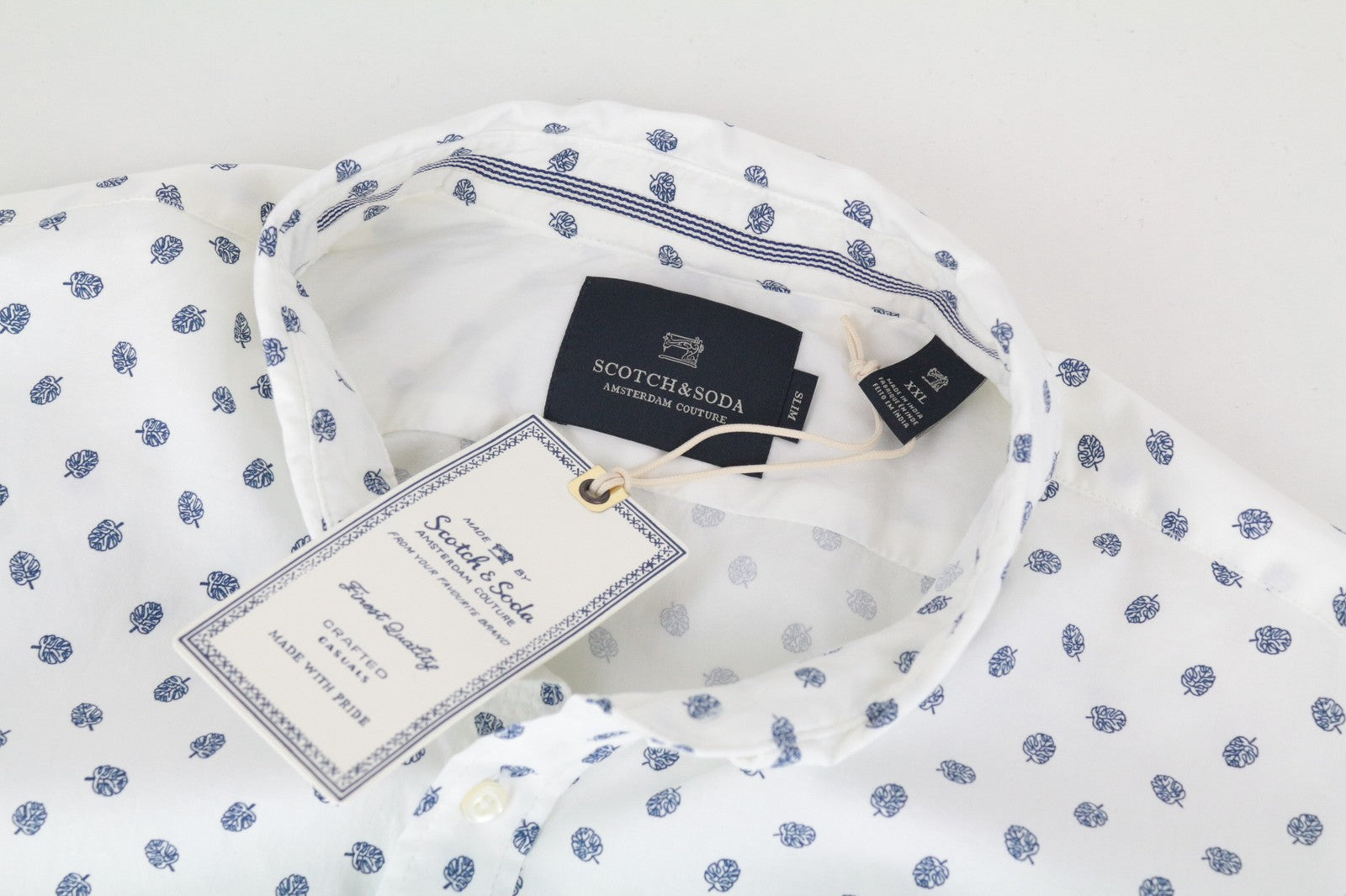 SCOTCH & SODA Men Shirt 2XL Spread Collared Twill Casual Leaf Patterned