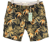 SCOTCH & SODA Men Shorts W31 Chino Dark Leafs Patterned Zip Fly Logo Casual