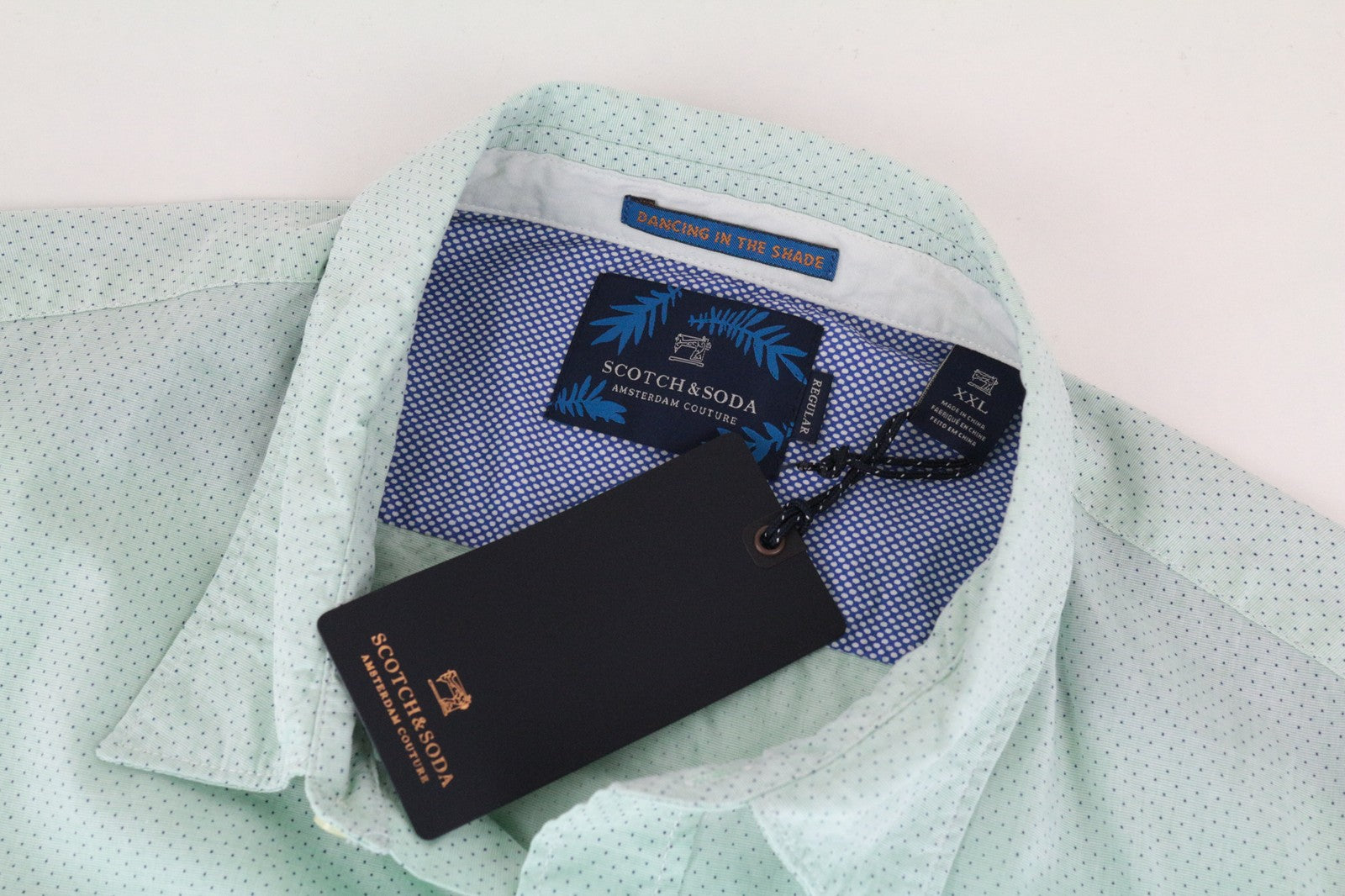 SCOTCH & SODA Men's 2XL Green Twill Shirt Polka Dot Pocket Square Style