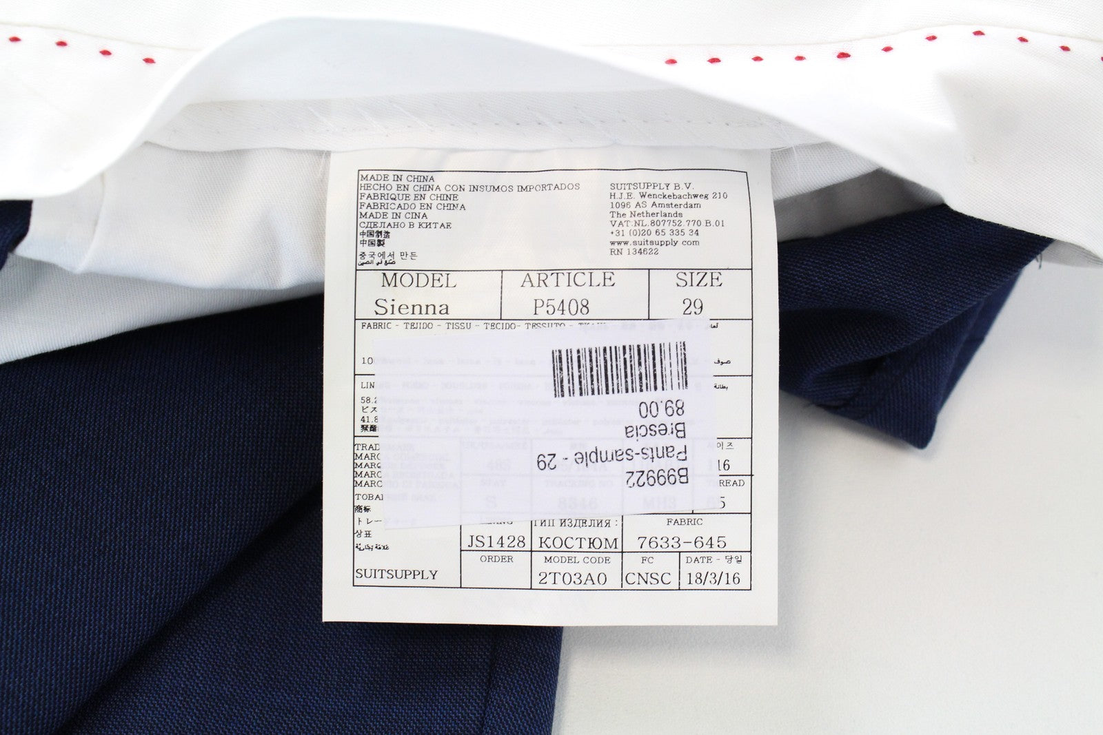 SUITSUPPLY Sienna Wool Trousers UK48S Blue Mens Classic Pleated Classic Pants