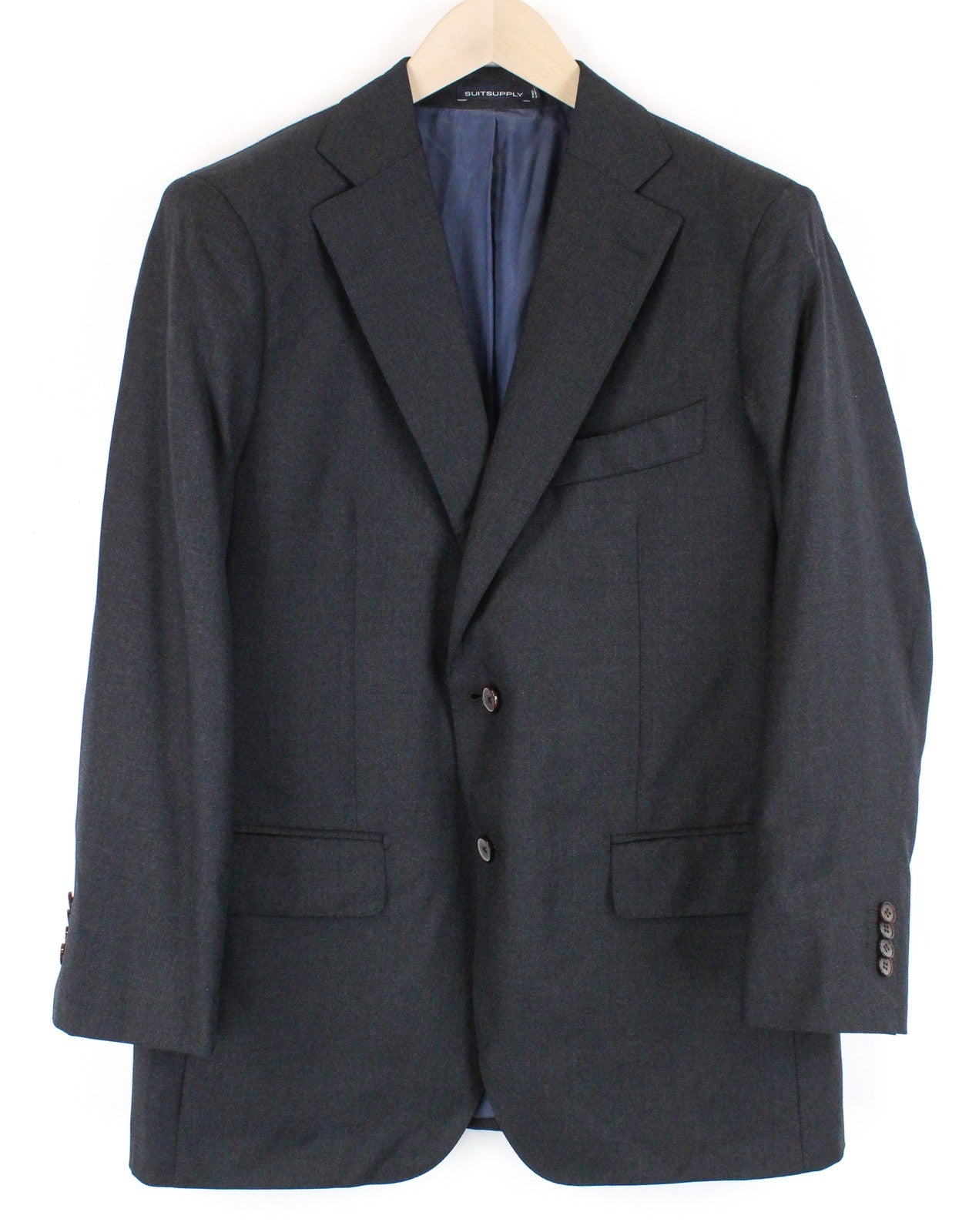 SUITSUPPLY Lazio pilkas UK44S vilnonis švarkas su itin pamušalu, plonas, vyriškas su sagomis