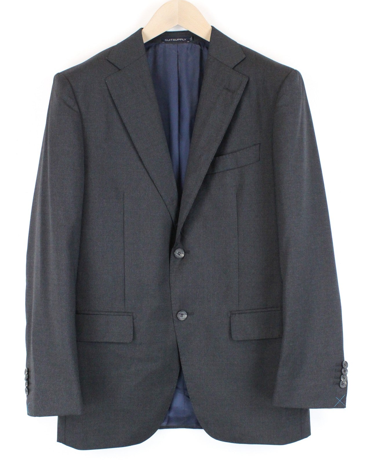 „SUITSUPPLY Napoli“ vyriškas pilkas supervilnos švarkas, UK38R, dryžuotas su sagomis