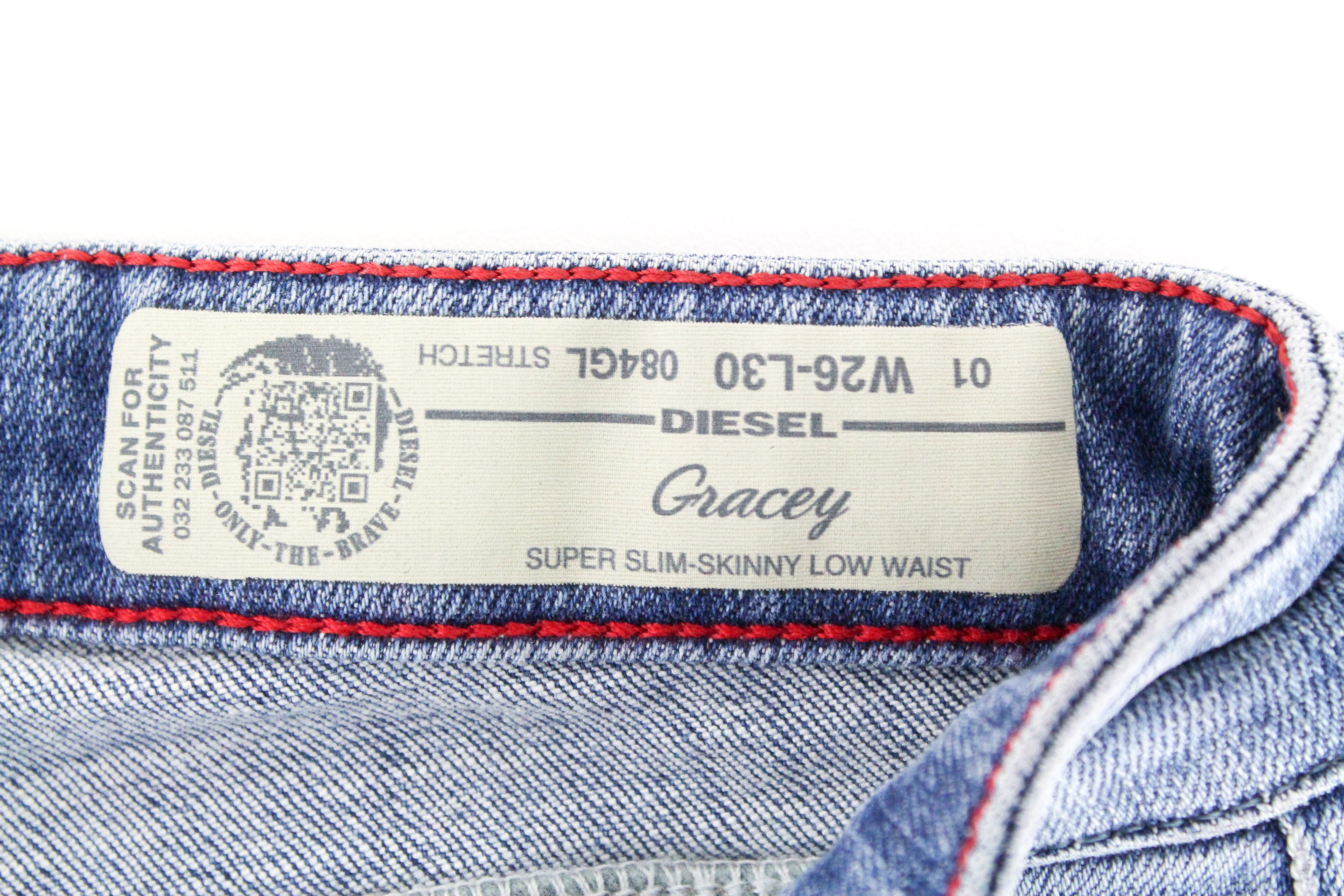 DIESEL Gracey 084GL Women's W26/L30 Skinny Distressed Low Waist Slim Jeans