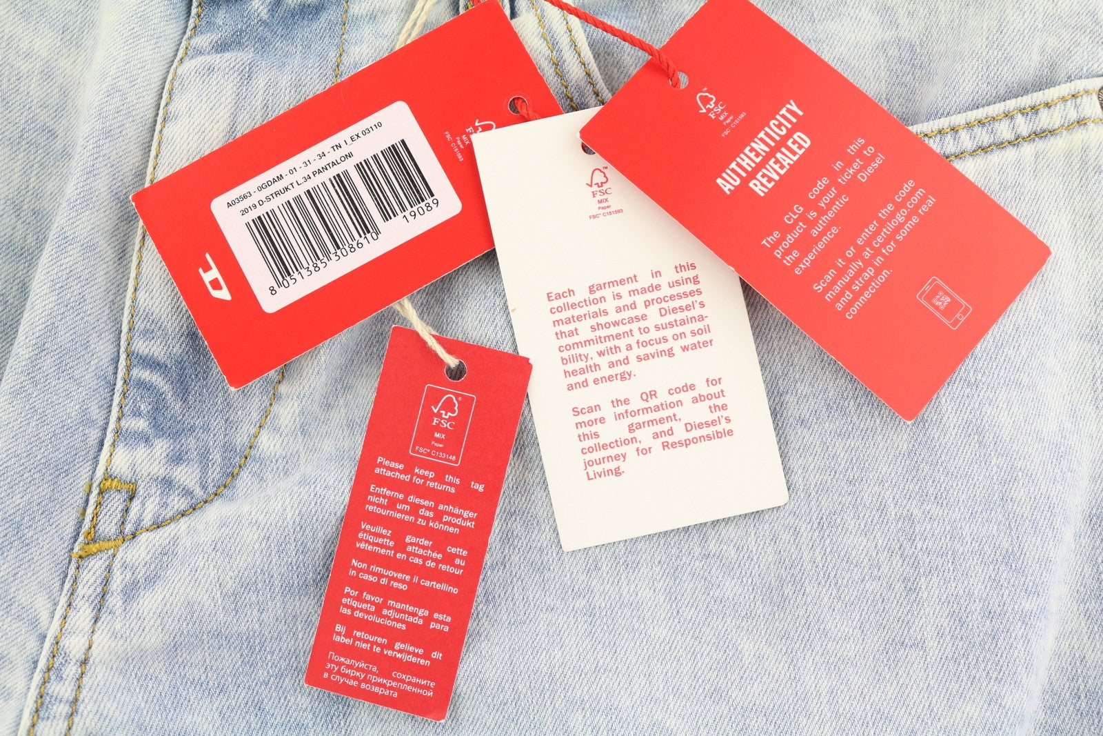 DIESEL 2019 D-Strukt 0GDAM Mens Jeans W31/L34 Slim  Mid Waist Washed Blue