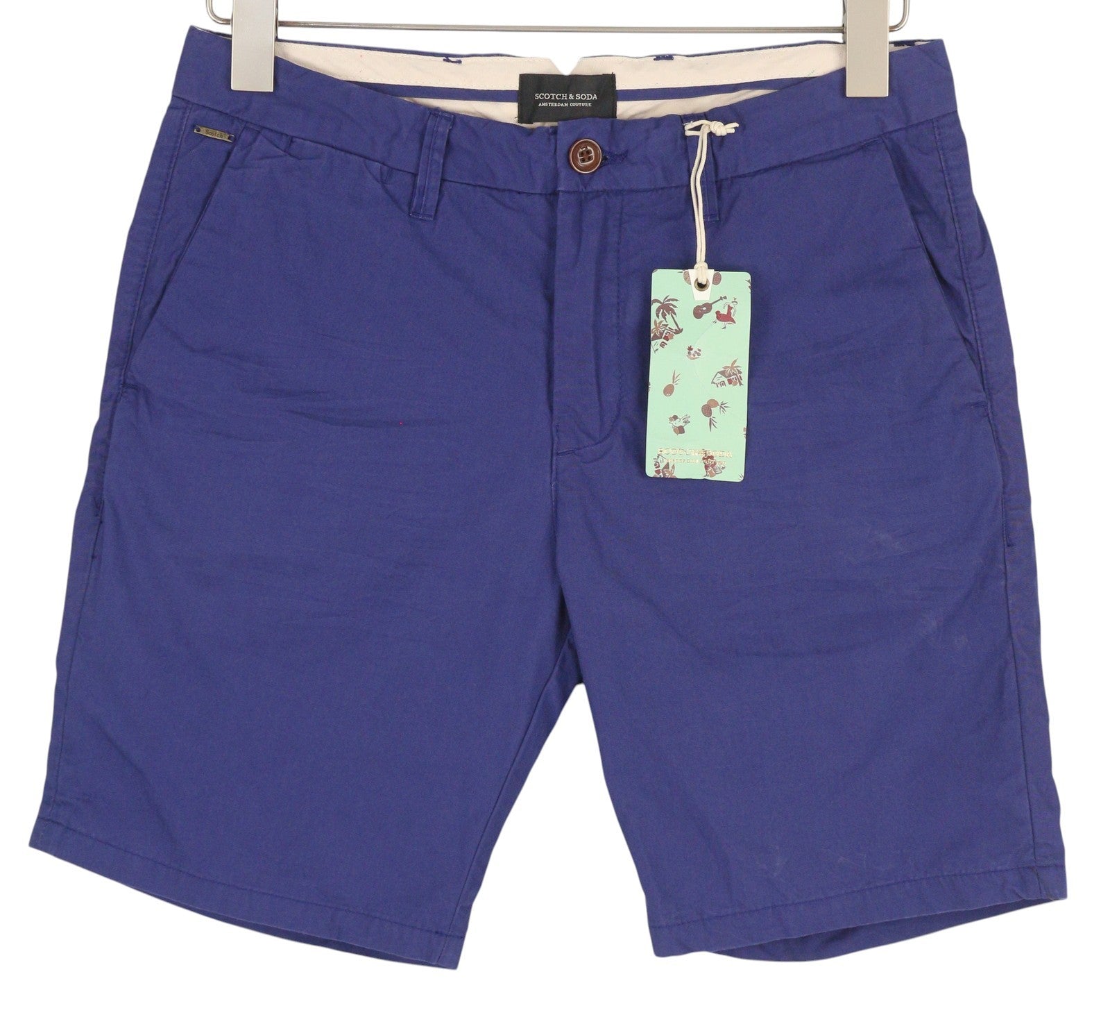 SCOTCH & SODA Men Shorts W28 Chino Blue Zipper 5-Design Pockets Logo Casual